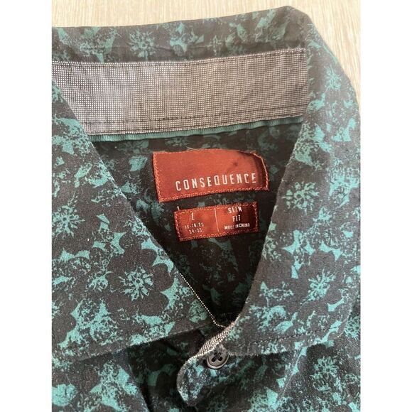 Men’s CONSEQUENCE Floral Paisley Leafy Button Up Dress Shirt Size Large - Picture 2 of 8